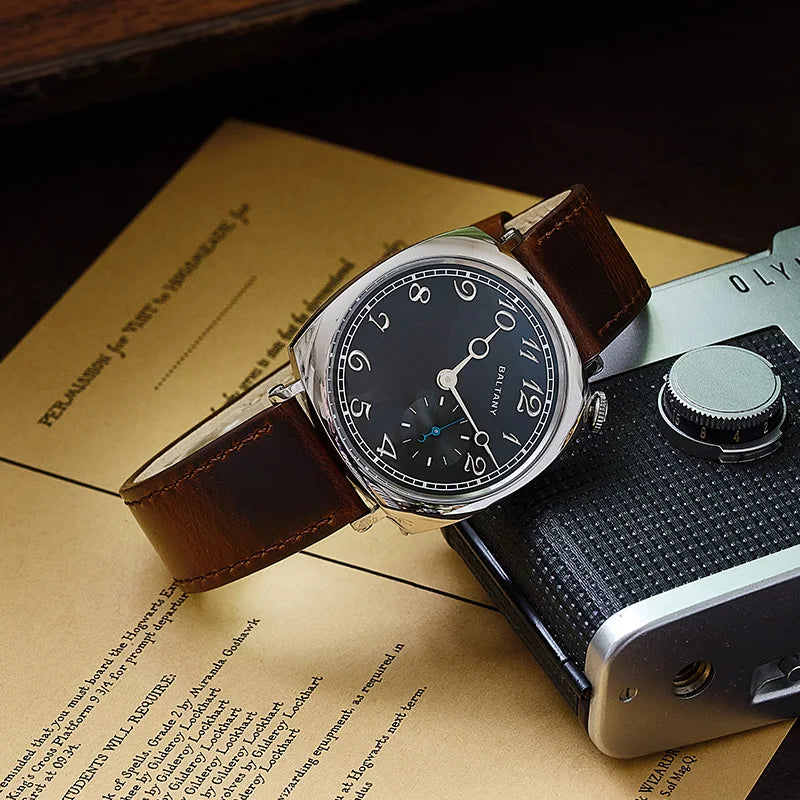 Baltany Reminiscent Quartz Watches Reproduced From VC1921 S4072 38mmDial Heat-treated Blue Hands Square Case  Vintage Wristwatch