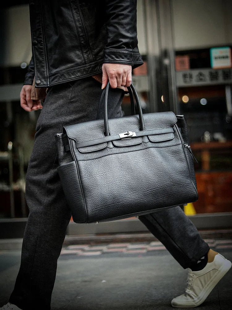 New Top Quality Briefcase Bag retro commuter bag soft leather single shoulder Tote bag neutral wind large capacity with zipper