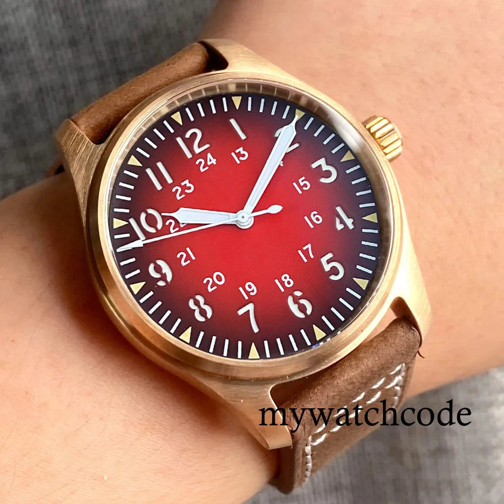 Tandorio CuSn8 Real Bronze NH35A PT5000 Dive Mechanical Watch Men Vintage Pilot Wristwatch 20bar Sport Clock Sunburst Green/Red