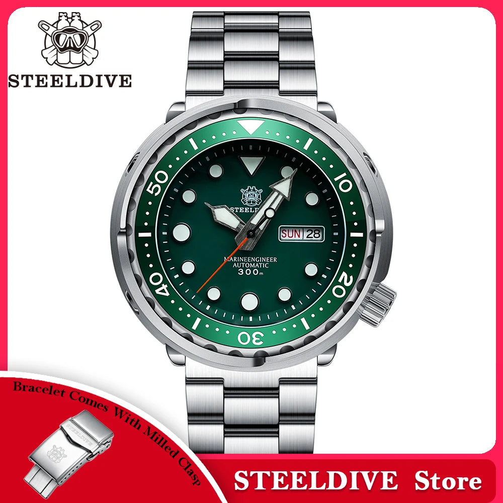 STEELDIVE Top Brand Day Function 47.5mm 300M Waterproof Sapphire Glass Ceramic Bezel NH36 Automatic Dive Can Tuna Watch for Men