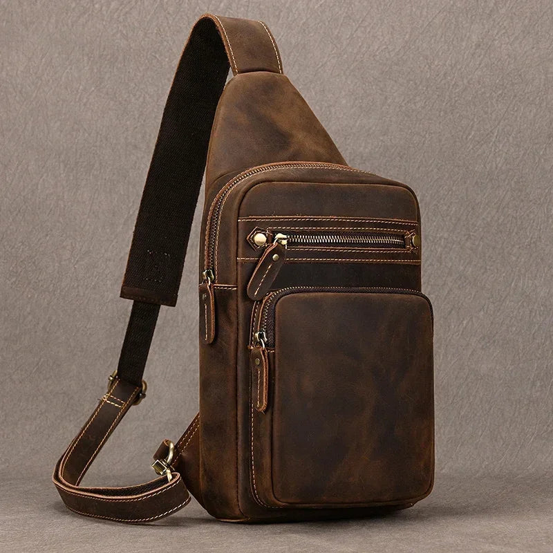 Luxury Male Chest Bags Genuine Leather Crossbody Bag Men Sling Chest Pack for Men Chest Bag Leather casual men one shoulder bag