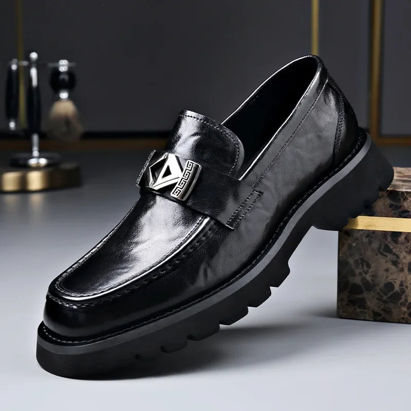 2025 Spring Autumn Fashion Slip-on Thick Sole Leather Male Loafers Designer New British Style Retro Men's Dress Shoes