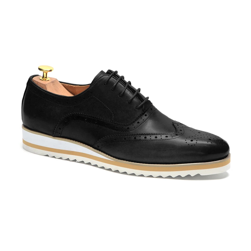 Man Sneaker Genuine Leather Casual Dress Shoes Three Colors Stitching Wingtip Brock Oxfords Elegant Fashionable Men's Footwear