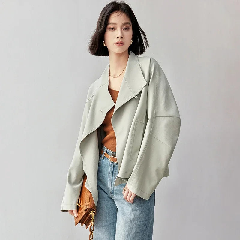 SENTUBILA Stand Collar Single Button Trench Coats For Women 2025 Autumn Fashion Loose Casual Loose Simple Women Coats 143F55826