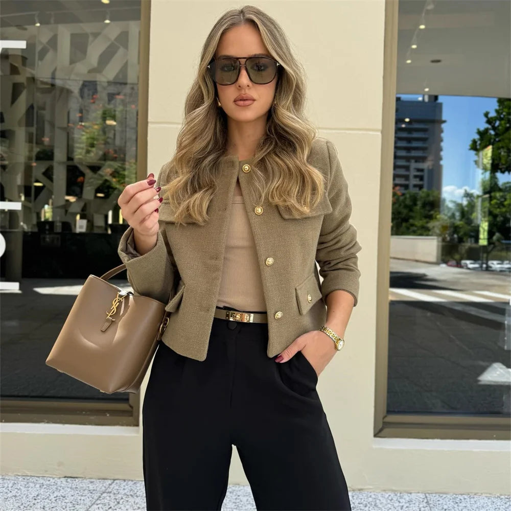 European and American Style 2024 Spring Women's New Fashionable and Casual Temperament Flip Decoration Short Suit Jacket