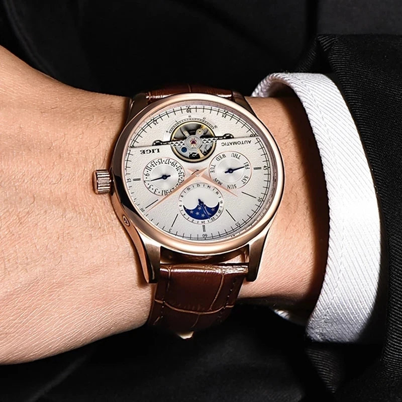 LIGE 2024 New Retro Men Watch Top brand Luxury Tourbillon Watch Men Fashion Waterproof Men Mechanical Wristwatches Montre Homme
