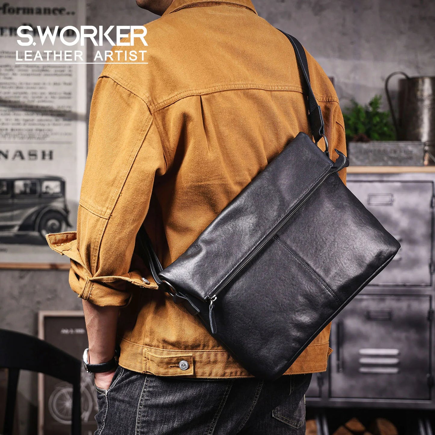 Genuine Leather Men's Shoulder Bag Crossbody Laptop Bags Simple Cowhide Top Layer Vegetable-tanned Leather Fashion Casual