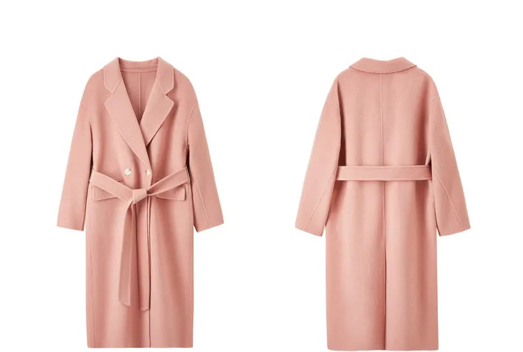 SENTUBILA 100% Woolen Long Coat For Women 2025 Winter Thick Straight Belted Mid-length Warm High Quality Outerwear W44O56770X
