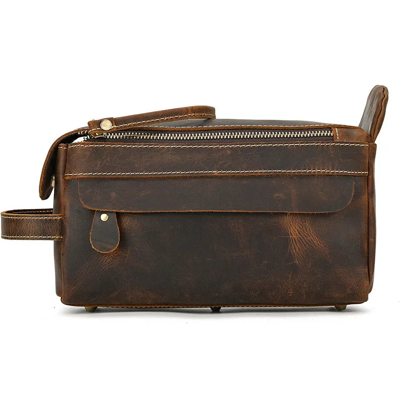Cowhide Toiletry Bag Men Leather Cosmetic Bag Man Woman Wash Bag Storage Bags Genuine Leather Handbag for Make Up Dopp Kit Male