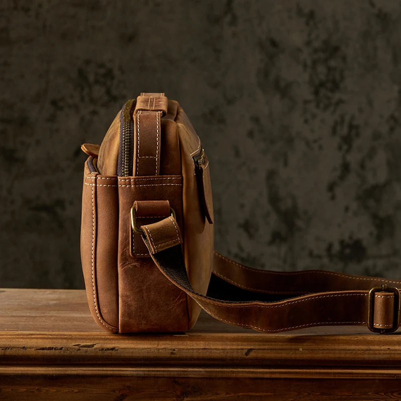 Handmade Vintage Genuine Leather Shoulder Bag For Men Retro Cowhide Leather Messenger Bag Business Office Cross body Satchels