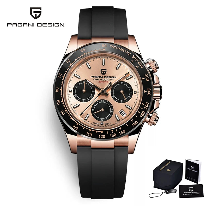 PAGANI DESIGN New Men's Watches Quartz Wristwatch Rose Gold Luxury Watch For Men Chronograph 100M Waterproof  VK63 Movt Clock