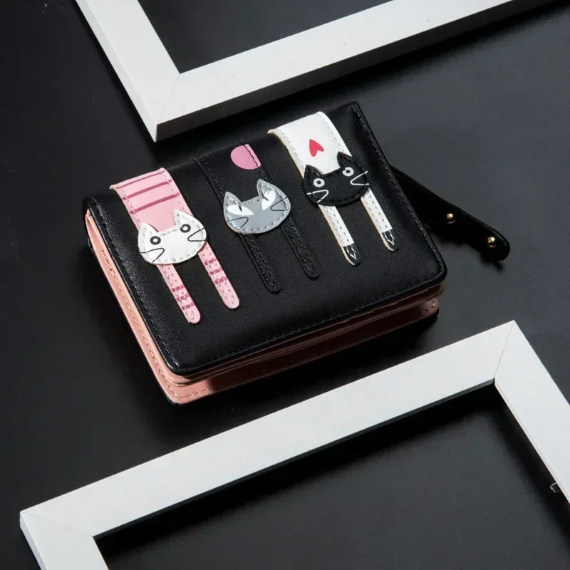 PU Leather  Cartoon Cat Women Wallet Women Short Wallet Brand Designed Coin Purse Female Card Holder Cute Girl Wallet