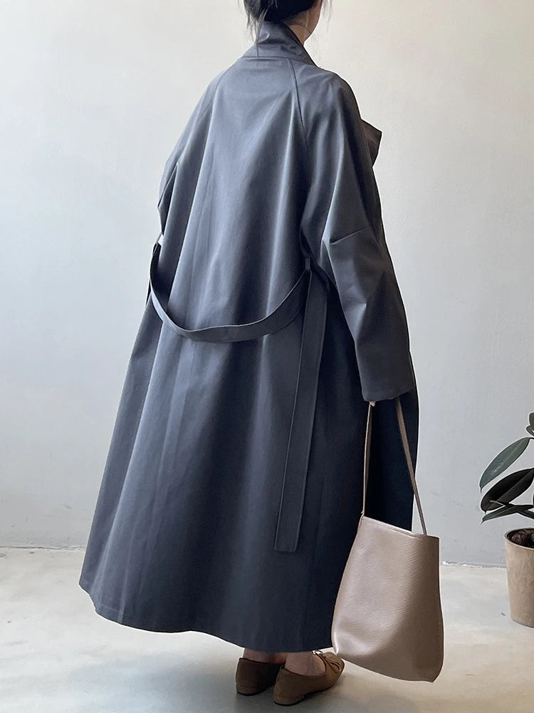 FANAN Office Lady Belt Gathered Waist Trench Women's Stand Neck Single Breasted Fashion Windbreaker Female Coats 2025 Spring New
