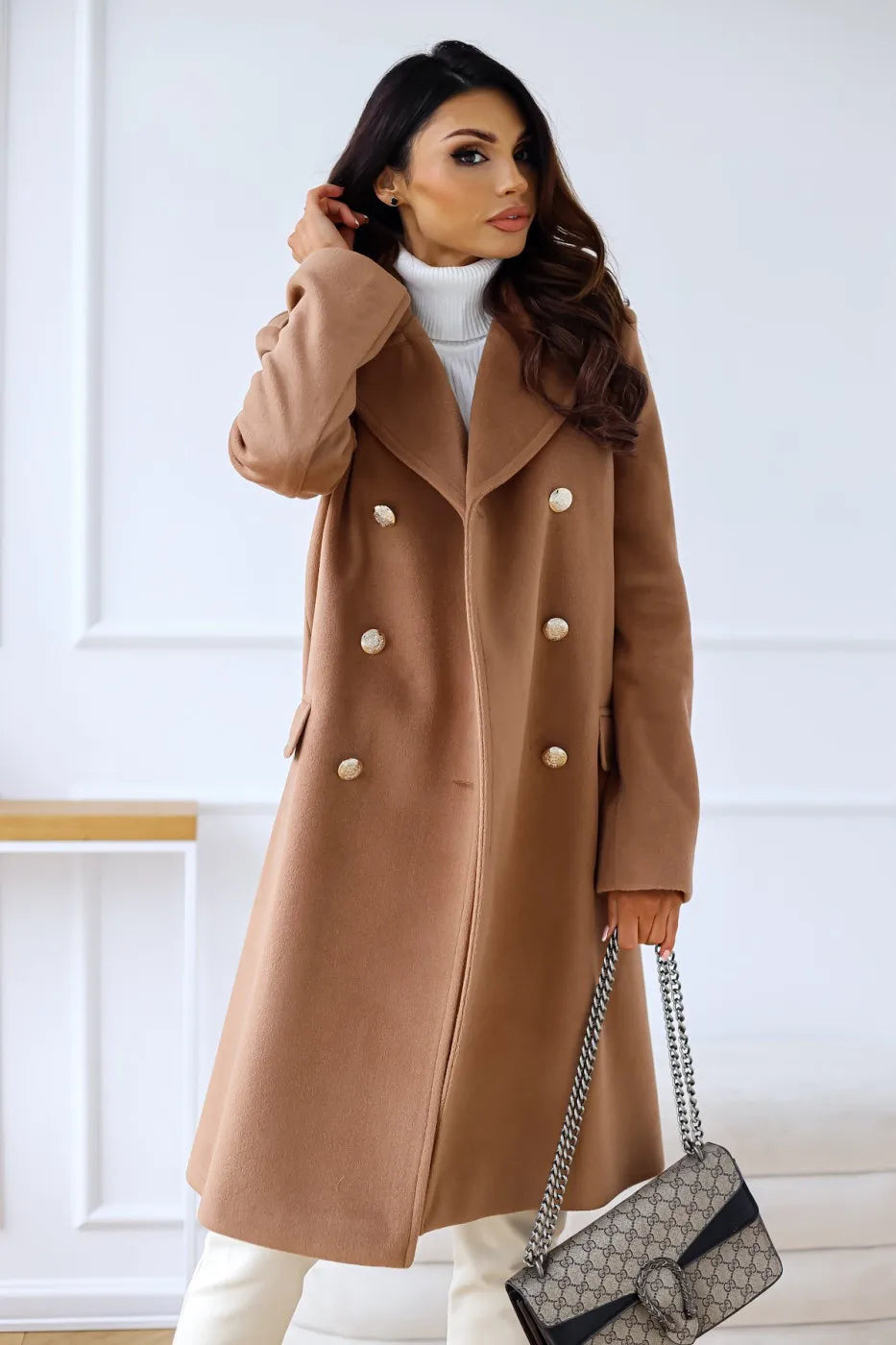 Suit woolen coat senior sense 2024 autumn and winter new double-breasted shoulder slimming Korean version of woolen coat