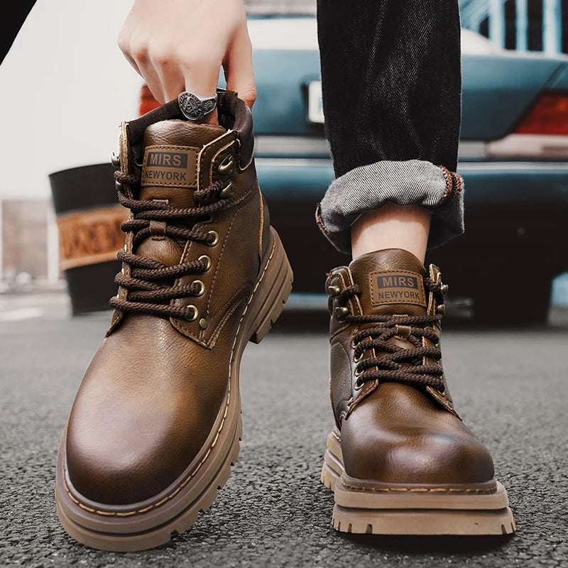High Quality Leather Mens Boots New Arrival Male High Top Flats Comfortable Lace-Up Low Top Sneakers Stylish Male Ankle Boots