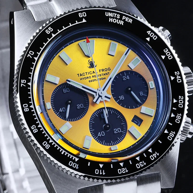 Tactical Frog Sapphire Crystal Mirror Ceramic Bezel Chronograph Watch V2 Solar VS75A Eco-Drive Quartz 20Bar Waterproof Men Watch