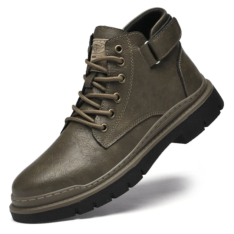 Luxury Genuine Leather Laced Desert Boots Men Shoe Brand Leather Handmade Designer Ankle Boots Fashion Outdoor Round Toe Boots
