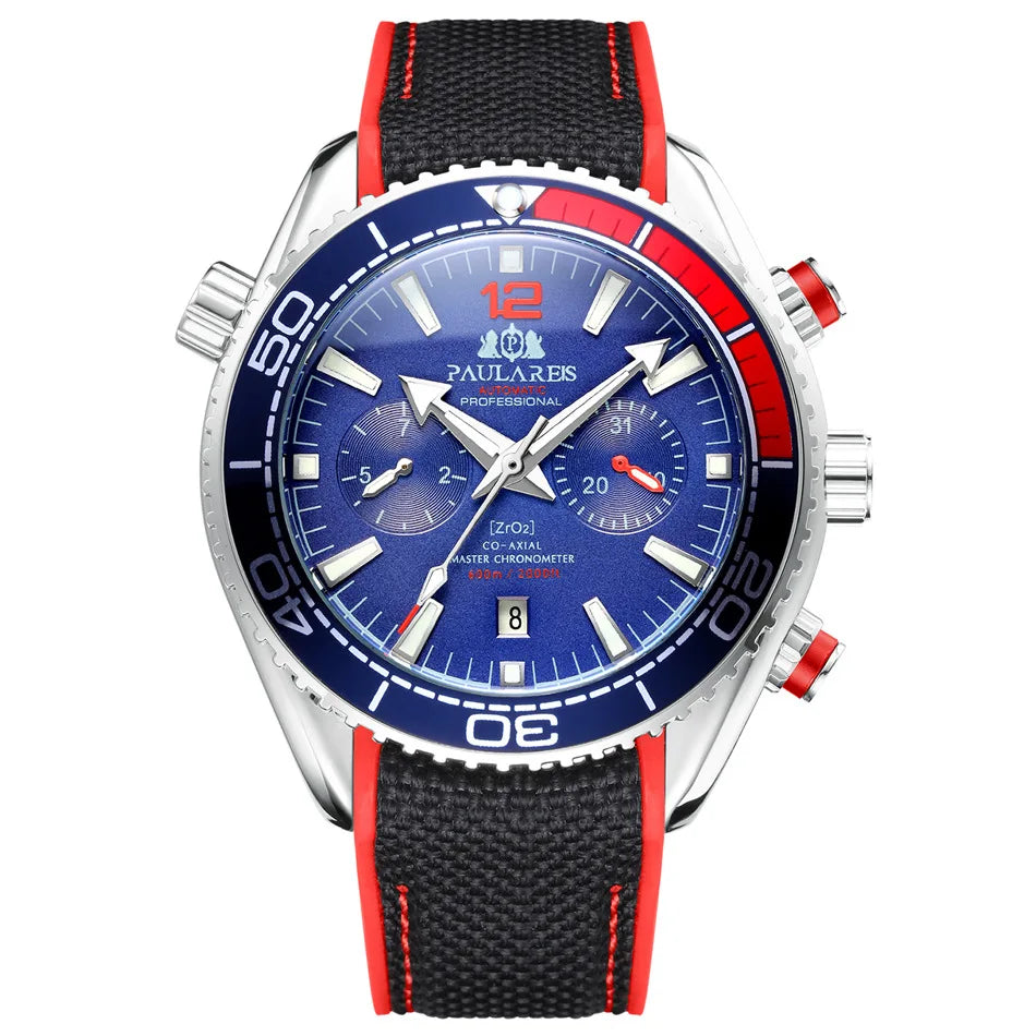 PAULAREIS P Luxury Men Automatic Self Wind Mechanical Watch for Men Rubber Strap Waterproof Luminous Date Fashion Mens Watches