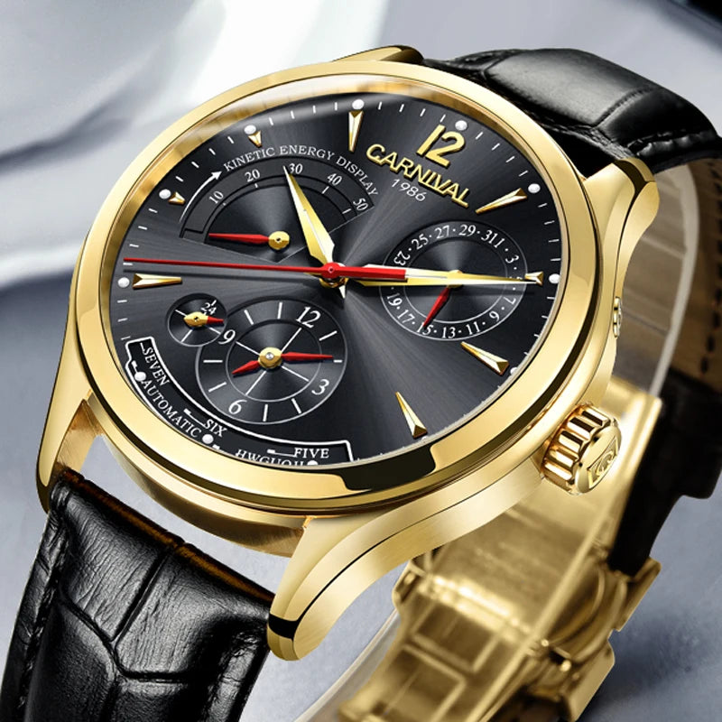 CARNIVAL Kinetic Energy Dual Time Display Mechanical Watches Men Top Luxury Brand Sports Automatic Waterproof Men Watch Reloj