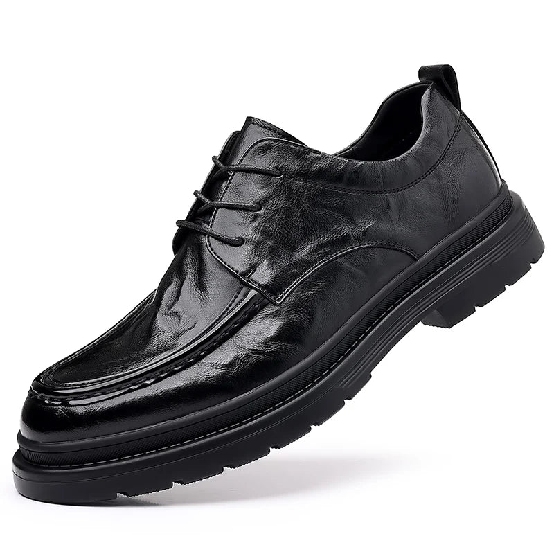 Genuine Leather Lace Up Luxury Shoes Black Dress Shoes Gentleman Oxford Shoes with Thick Soles for Men Shoes Mens Casual Shoes