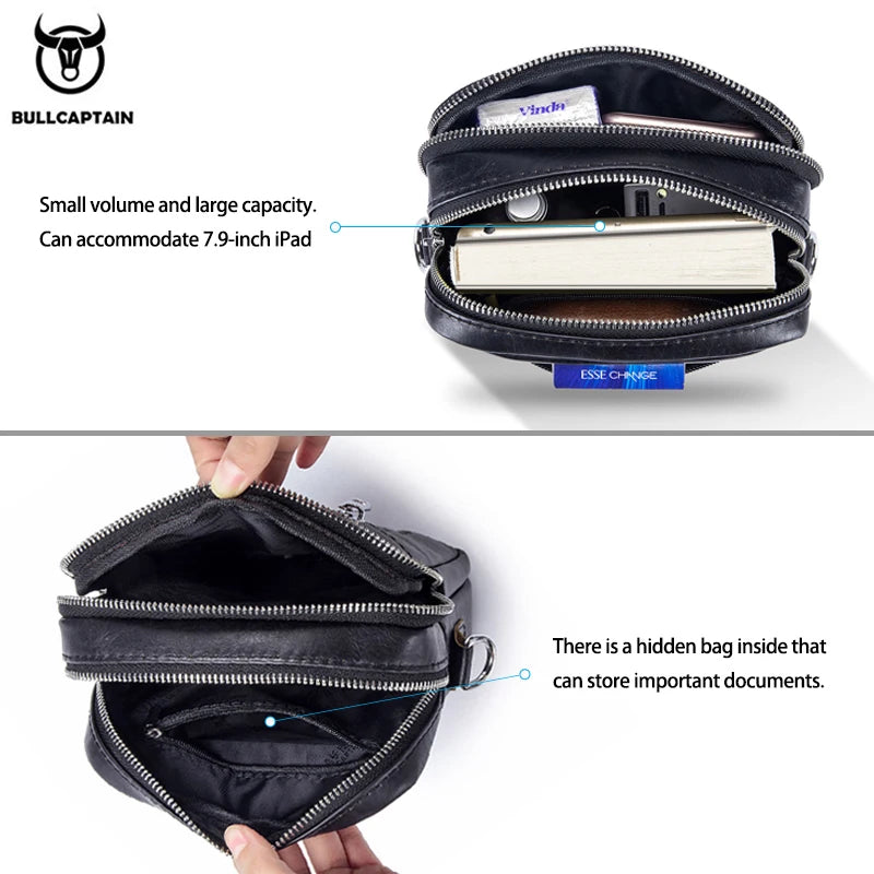 BULLCAPTAIN Casual Men's Bags Leather Shoulder Bag Business Men's Satchel Compact Mini Messenger Bages Men 09