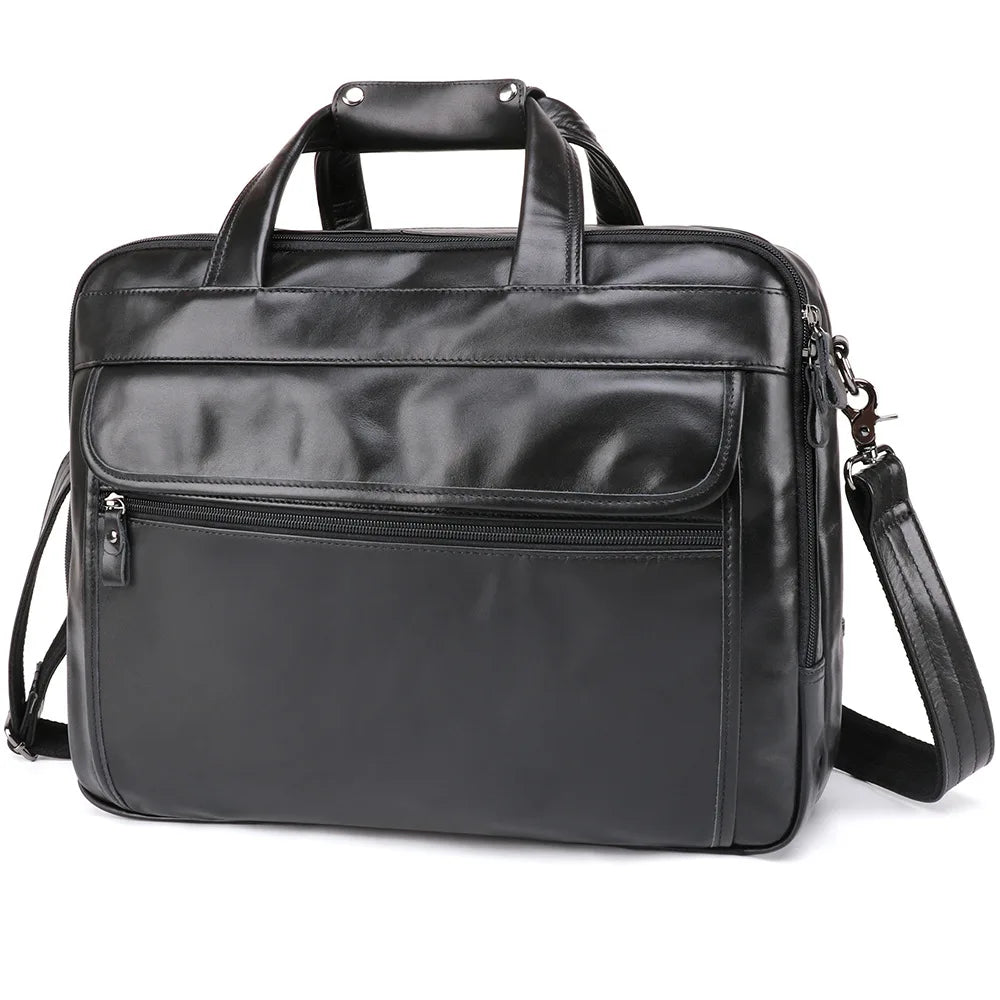 Large Genuine Leather Briefcase for Men A4 Office Handbag Men's Business Casual Travel Messenger Bag 15.6" Laptop Shoulder Bags