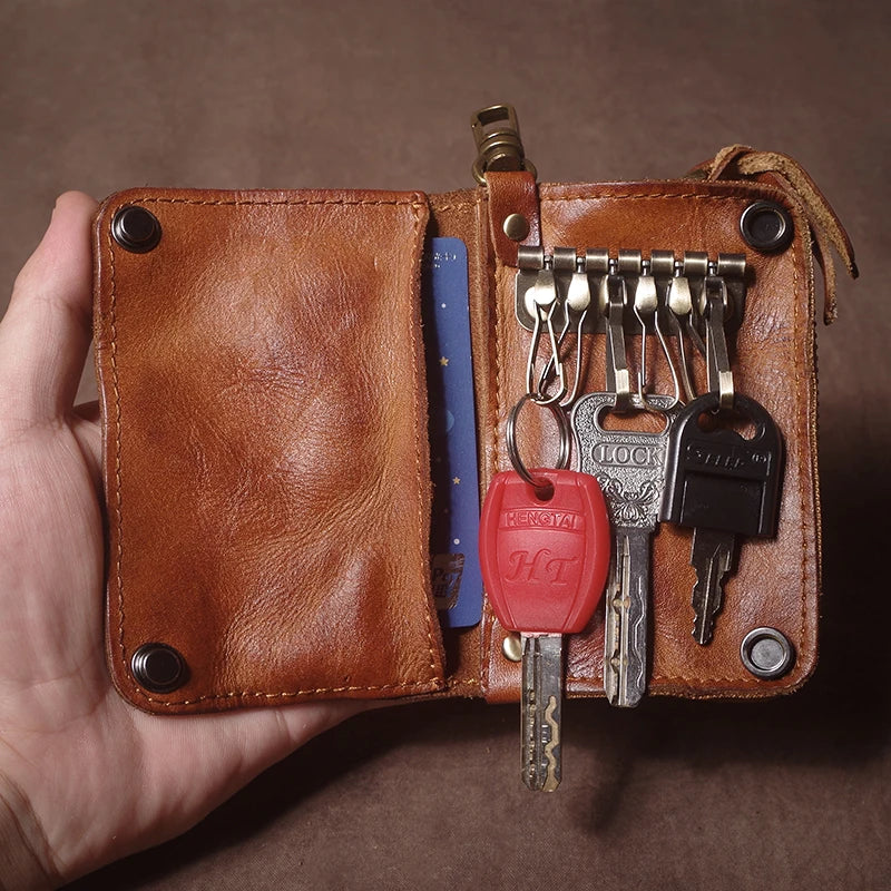 GURO Luxury Brand Genuine Leather Key Bag Multifunctional Waist Hanging Card Holder Coin Purse Men Women Car Key Case Organizer