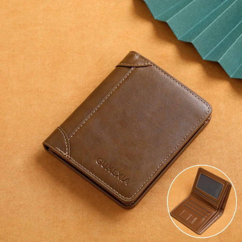 PU Leather RFID Wallet Men Slim Vertical Wallets Black Thin Short ID Credit Card Holder Minimalist Men's Brown Money Bag