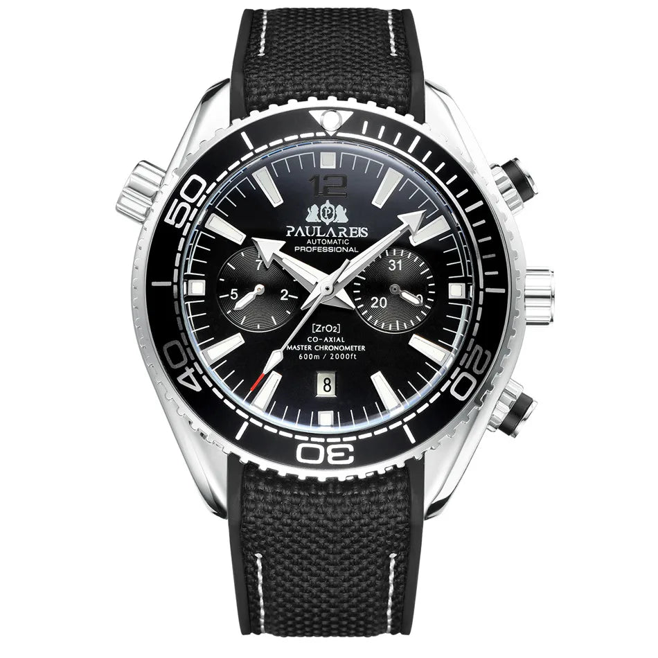 PAULAREIS P Luxury Men Automatic Self Wind Mechanical Watch for Men Rubber Strap Waterproof Luminous Date Fashion Mens Watches