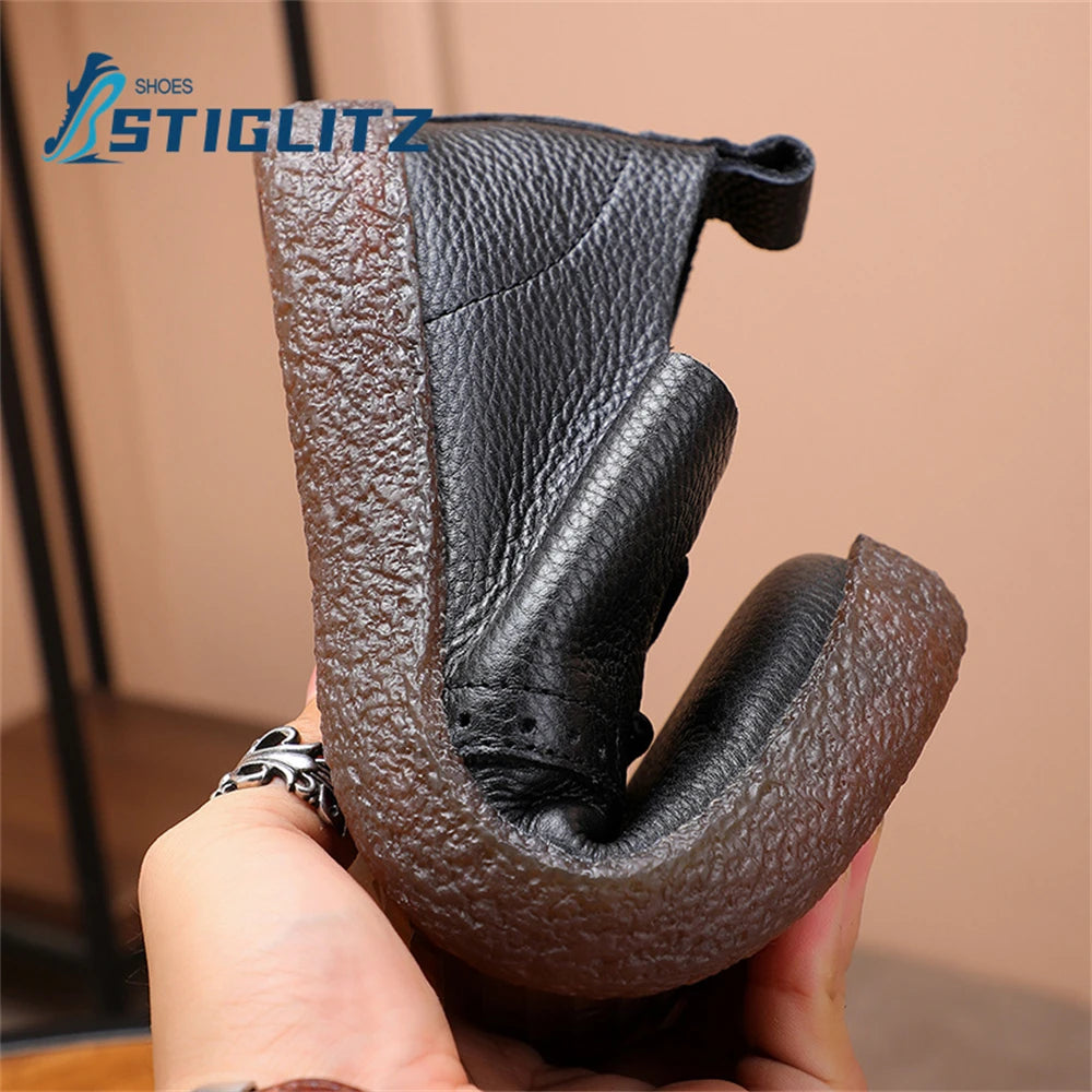 Solid Color Cowhide Lace Up Oxford Shoes for Men Non-Slip Soft Sole High Quality Men's Genuine Leather Shoes Flat Casual Shoes