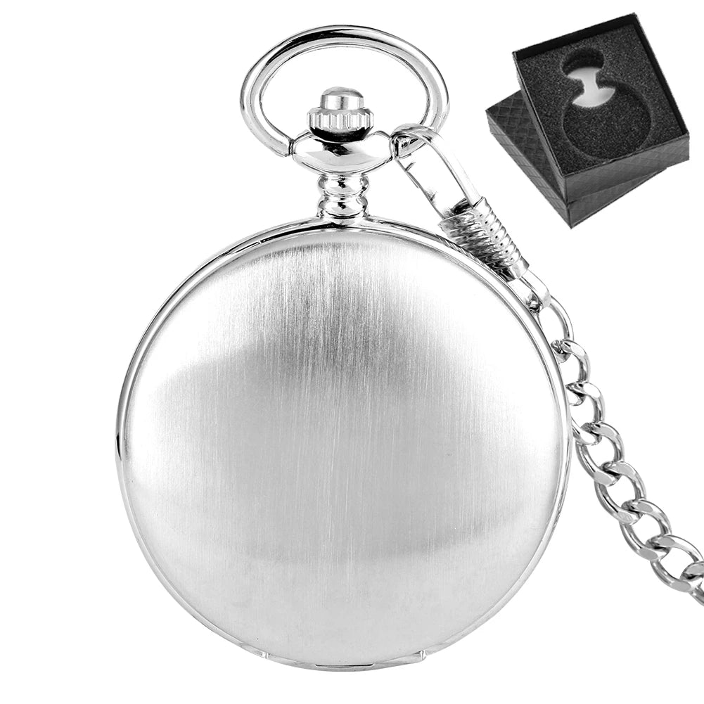 Classic Vintage Brushed Silver Mechanical Pocket Watch Hand Winding Movement Luxury Antique Timepiece Gift Men with Watch Box