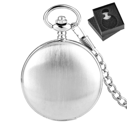 Classic Vintage Brushed Silver Mechanical Pocket Watch Hand Winding Movement Luxury Antique Timepiece Gift Men with Watch Box