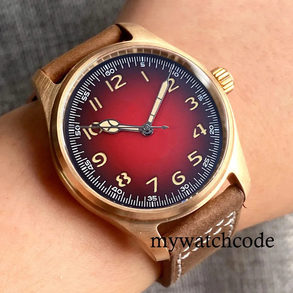 Tandorio Dive Khaki Field Series Pilot Mechanical Watches for Men 200M Waterproof Polish Bezel NH35AA Movt Beige Snake Hand
