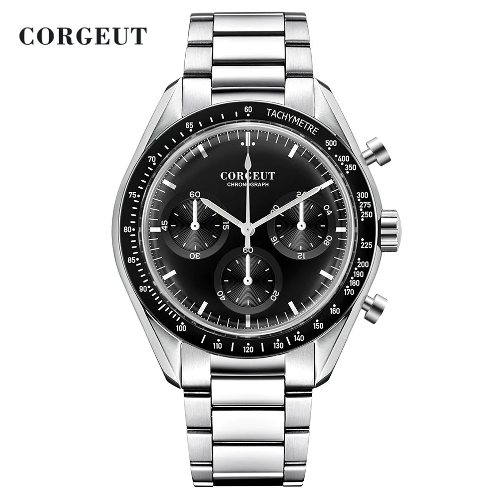 CORGEUT 40mm Vk63 Quartz Movement Watch Man Waterproof High Quality Luxury Mineral Glass Time Running Second Glow Watchs