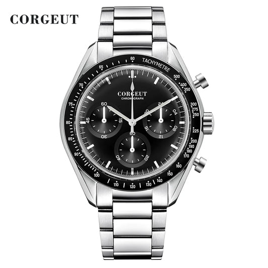 CORGEUT 40mm Vk63 Quartz Movement Watch Man Waterproof High Quality Luxury Mineral Glass Time Running Second Glow Watchs