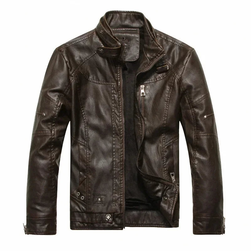 Motorcycle Thickened Leather Coat Men Winter Warm Man Leather CoatMens Plus Velvet Men Moto Biker Riding Fleece Leather Jacket