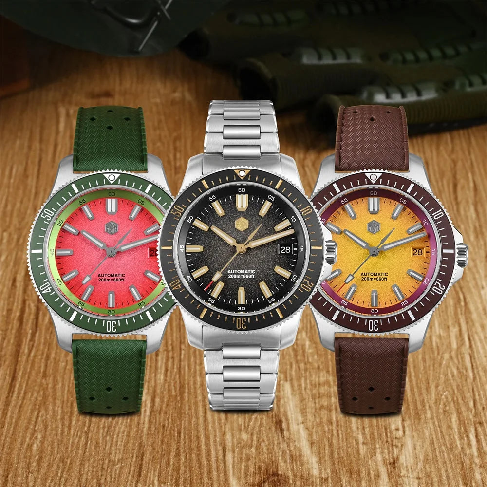 2025 San Martin New 40mm Diver Watch Stainless Steel NH35 Automatic Mechanical 200m Waterproof Men Timepiece Luminous SN0118G-B