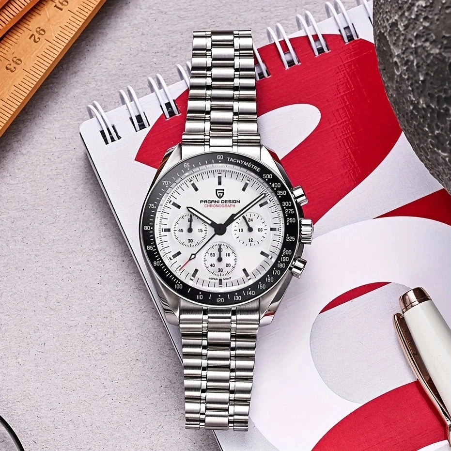 PAGANI DESIGN 2024 Date Speed Chronograph AR Sapphire Luxury Quartz Men's watches 100M Waterproof Steel shell Luminous Watch+Box