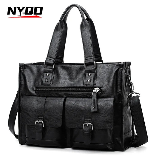 New Fashion Multifunction Briefcase PU Leather Men's Crossbody Messenger Bag Business Men Big Bag Zipper Shoulder Handbags