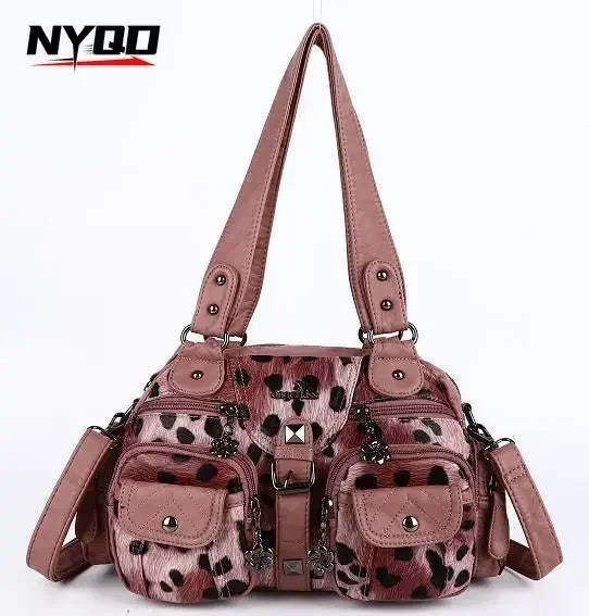 Ladies Handbags Vintage Fashion Tote Bag Women Punk Biker Satchel Top-handle Shoulder Crossbody Bag Multi-pockets Dumpling Pack