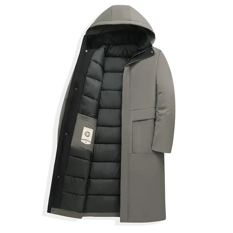 Business Parka Winter Fleece Long Jacket with Hood Windbreaker Mens Coats Casual Thicken Warm Men Long Outwear Clothing Overcoat