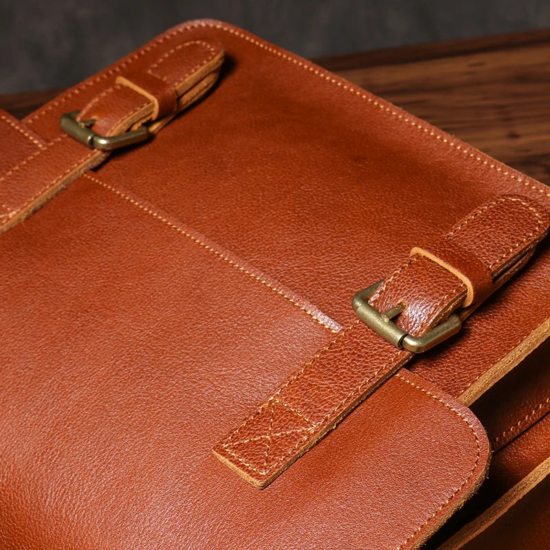 ROOG Vintage Genuine Leather Messenger Bag Classic Luxury Shoulder Sling Bags Coach Crossbody Locomotive Bag For 12.9 Inch Ipad