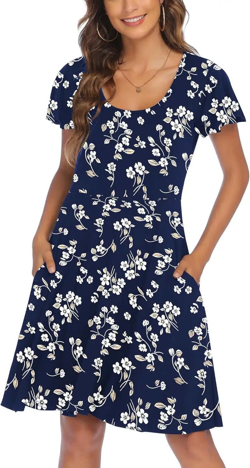 European and American cross-border women's wear new TEMU Express Flower Leisure Beach dress short-sleeved dress