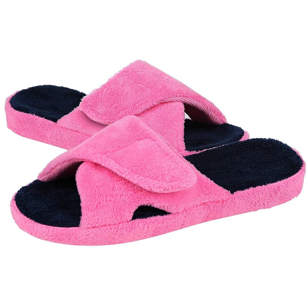Comwarm Four Seasons Fuzzy House Slippers Women Home Flats Sandals Open Toe Slip-on Cotton Slippers Casual Indoor Furry Slides
