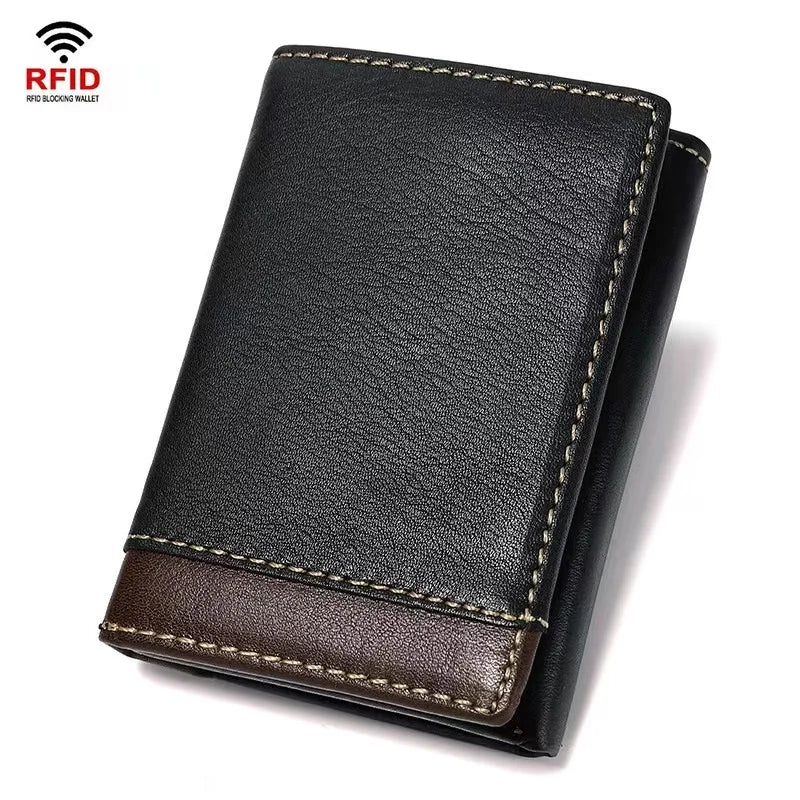 Genuine Leather Wallet Ultra-thin Fold Unisex Purse Credit ID Business Bank Purse Handmade Simple High Quality Handbag