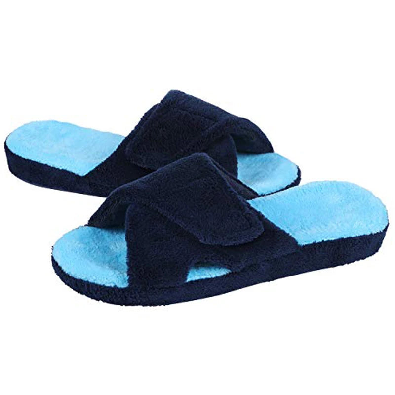 Comwarm Four Seasons Fuzzy House Slippers Women Home Flats Sandals Open Toe Slip-on Cotton Slippers Casual Indoor Furry Slides