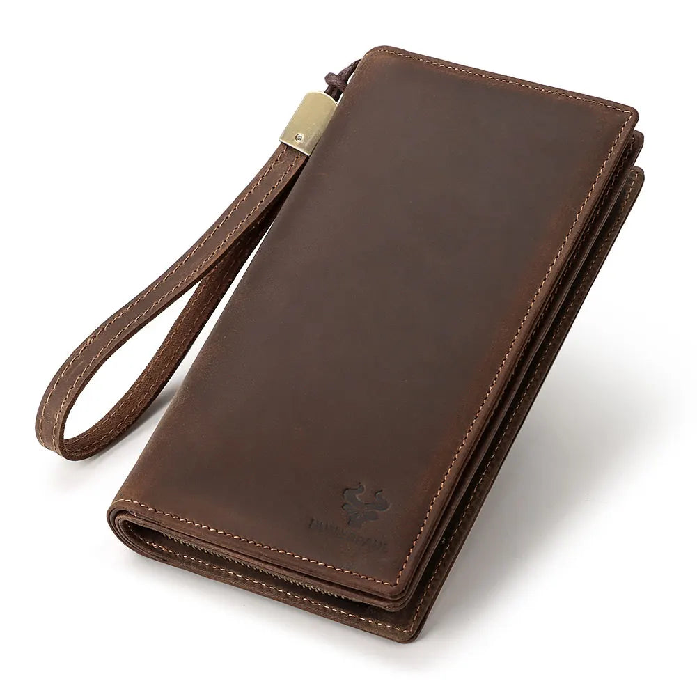 HUMERPAUL Men Wallets Genuine Leather Male Long Clutch with Phone Pocket RFID Blocking Cards Holder Large Capacity Storage Bags