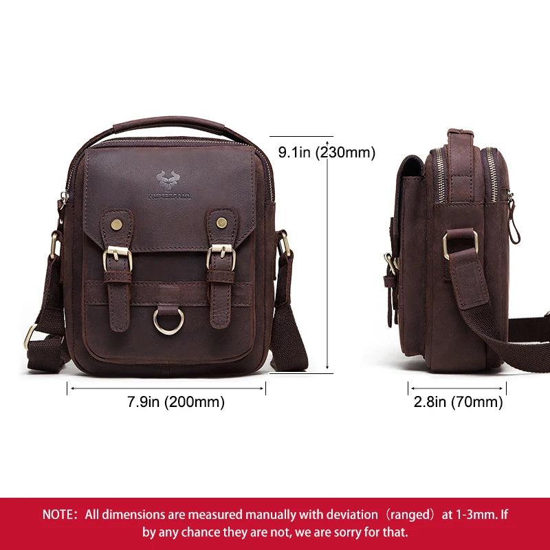 HUMERPAUL Shoulder Bag for Men Casual Genuine Leather Messenger Crossbody Bags Business Handbag for Work Full Grain Leather