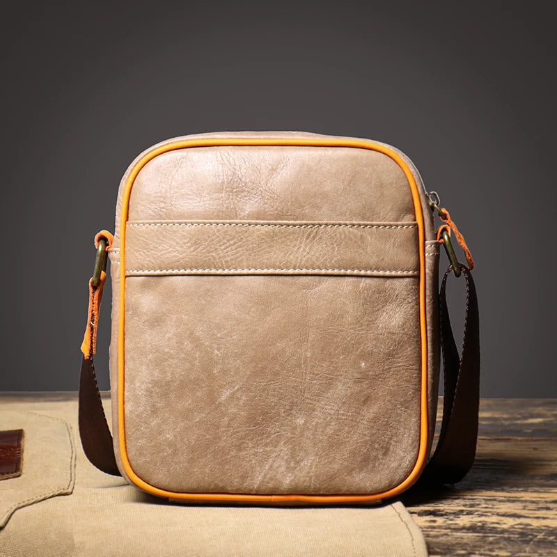 LUOKIR Men's Genuine Leather Shoulder Bag Vintage High Quality Messenger Bag Casual Weekend Small Crossbody For 7.9 Inch IPad