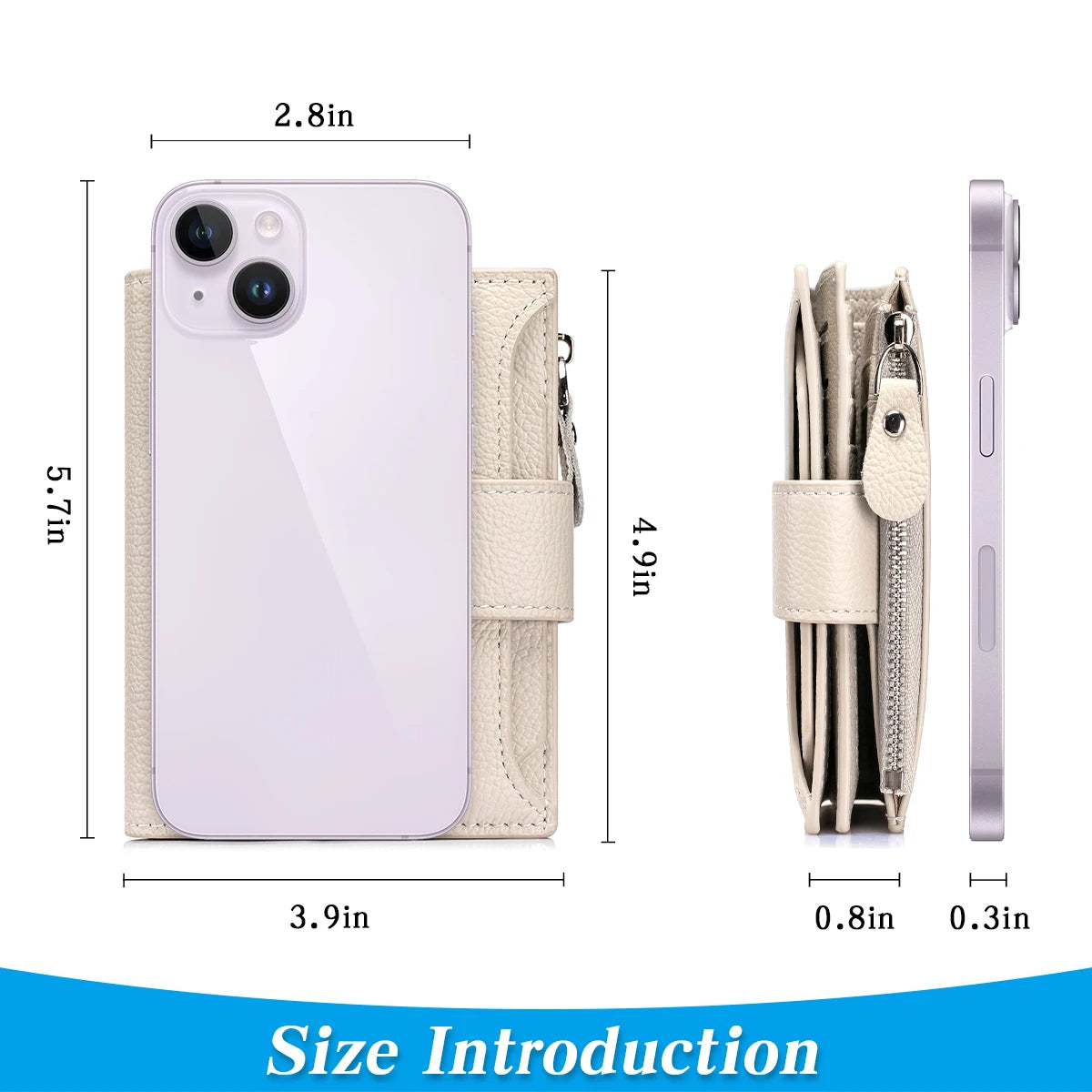Genuine Leather Women RFID Wallet Large Capacity Bifold with Zipper Coin Pocket & 4 ID Windows